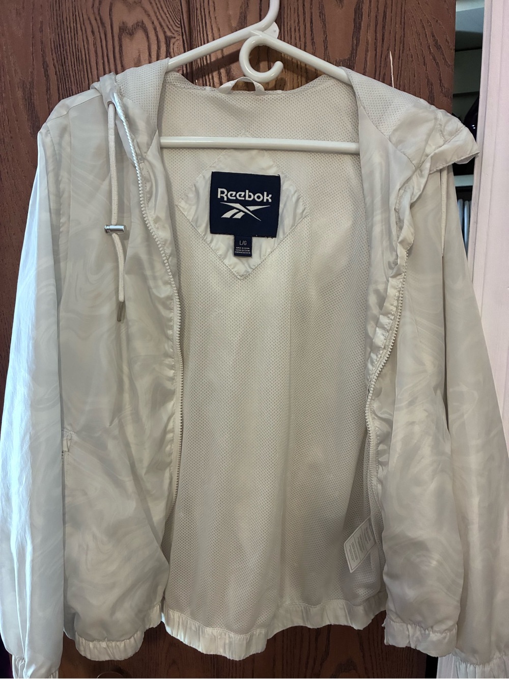 Reebok Women's Light Cream Hooded Bomber Jacket